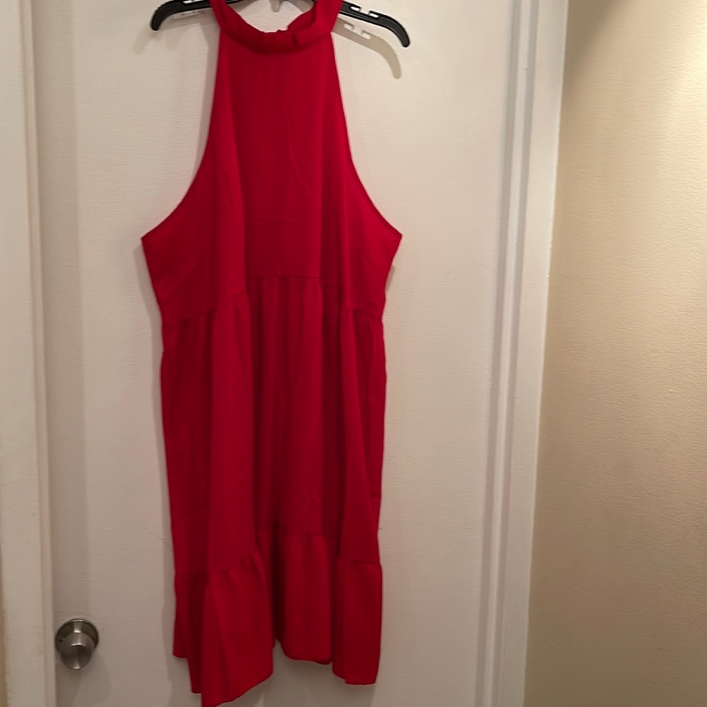 Red flowy tiered dress